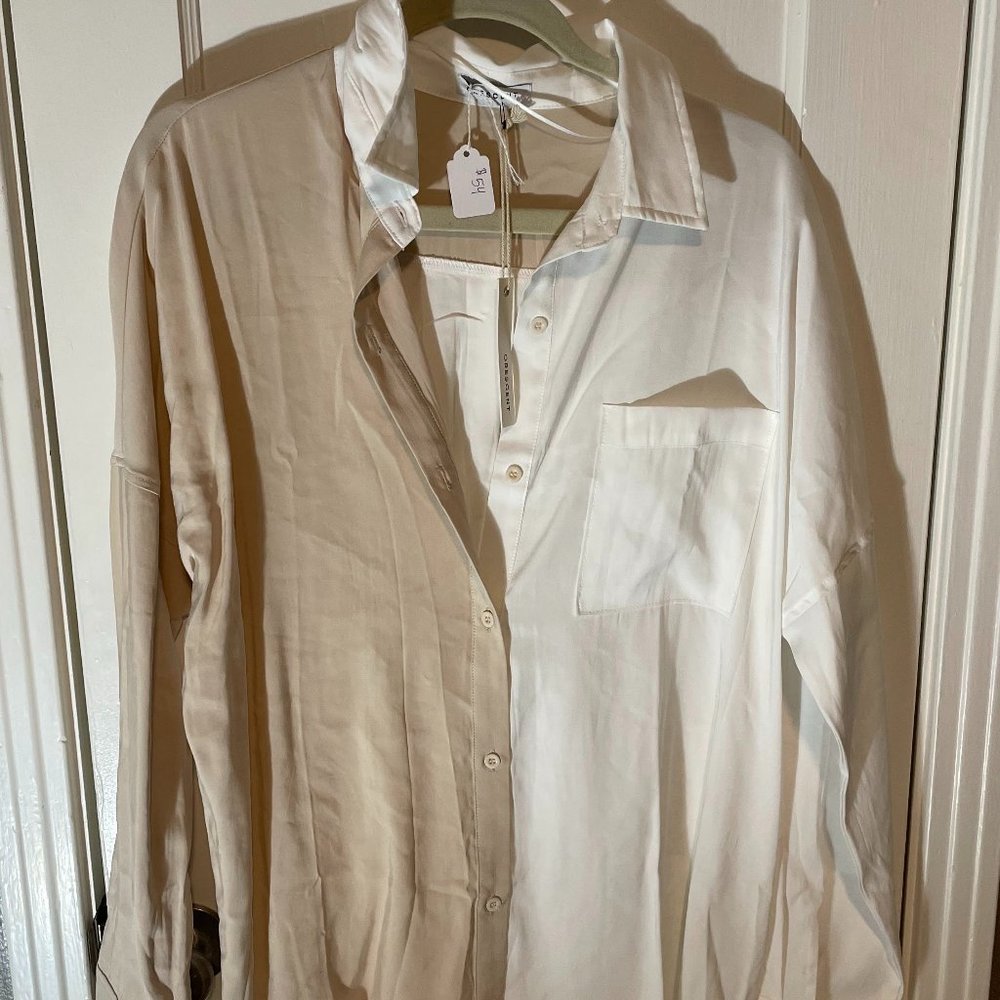 Two-Tone White and Beige Button Down Shirt - NWT - Size L